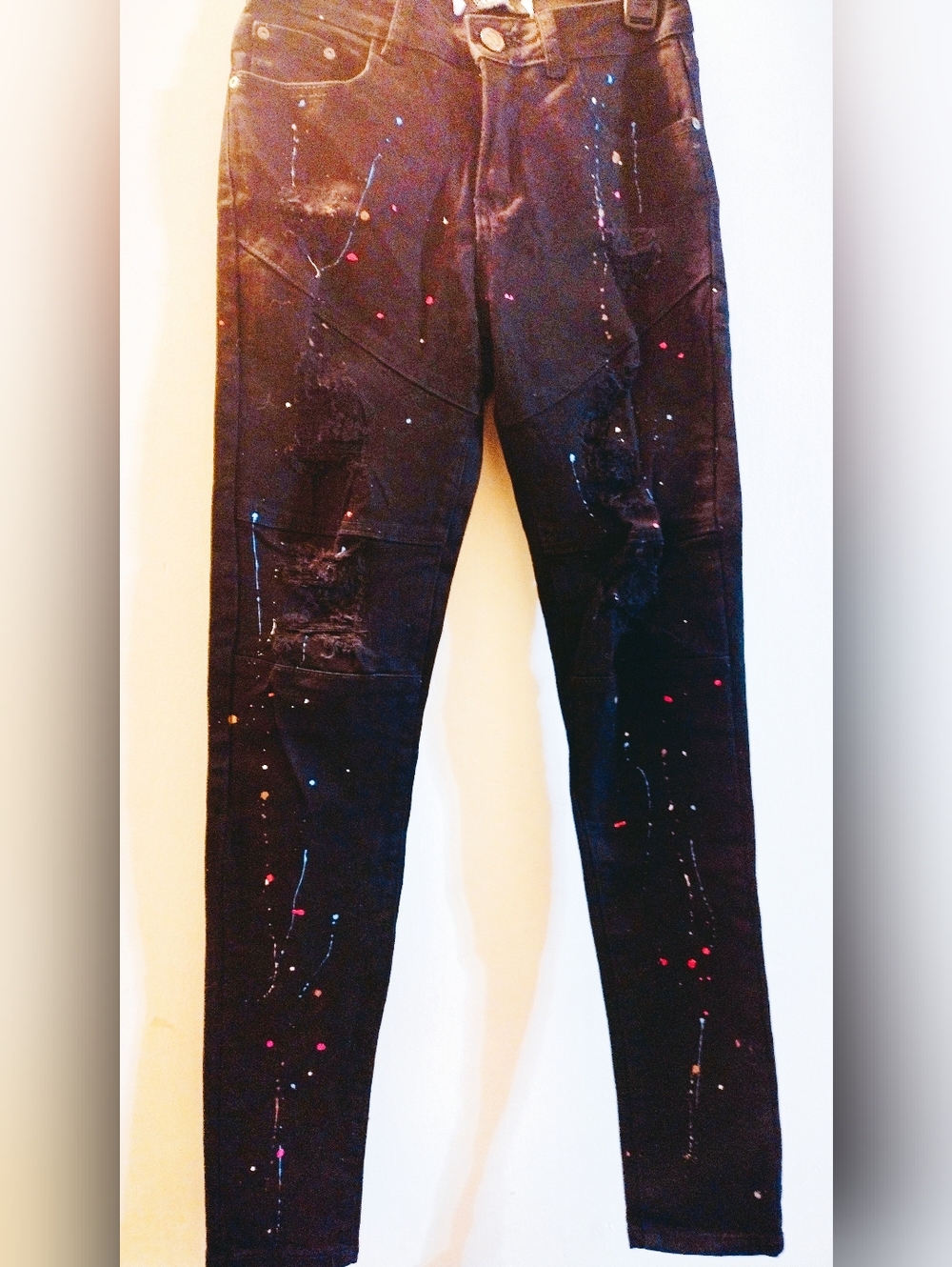 Black Distressed Jeans with Paint Splatter